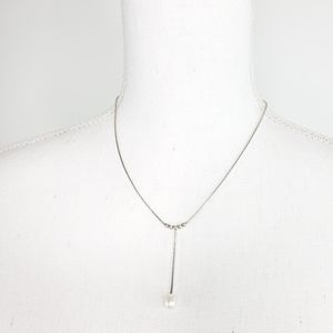 Sterling Silver 925 Pearl Y Lariat Necklace